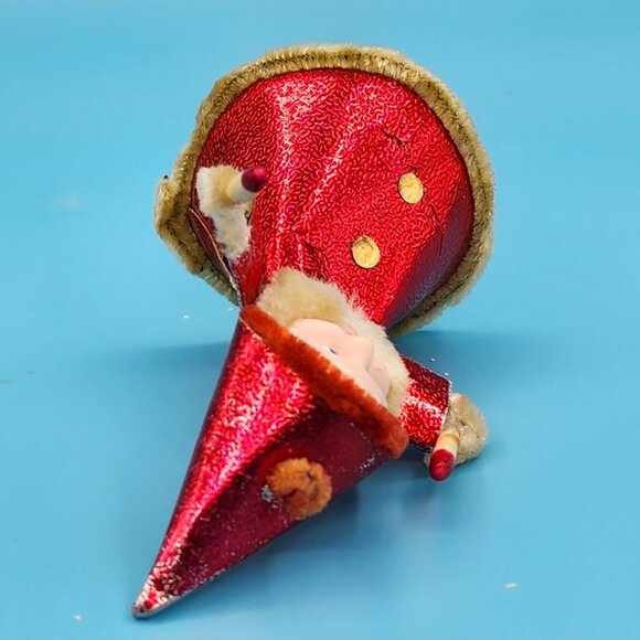 Vintage 1950s Elf Ornament Red Foil Putz Candles Celluloid Face Chenille Japan - Picture 6 of 9